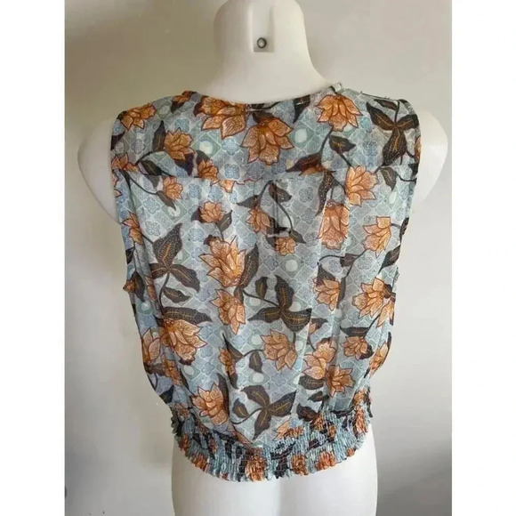 NWT Rachel Zoe Blue Floral Wrap Top Size M Lotus Gold Thread 0159 - Picture 5 of 10